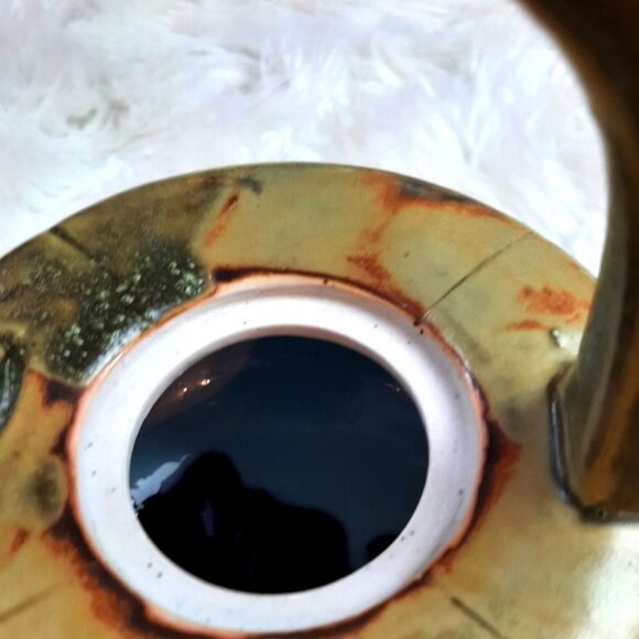 R. Hankia Vintage Rare  Porcelain Green  Orange‎ Tea Pot Signed 18R x10.5 T - Picture 5 of 13